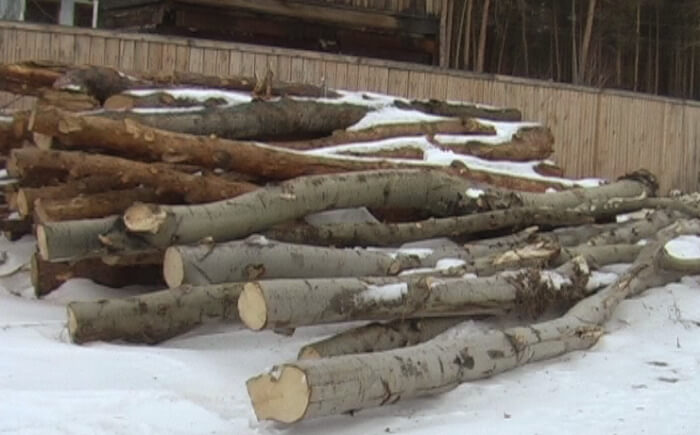 Переработка тонкомера - топливная древесина используется для производства расколотых дров для населения